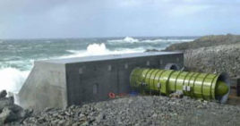 スコットランド南部のアイラ島のリンペットの波動室発電所は、エンジンを裏側から見る