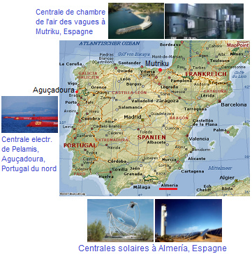 Carte
                            de l'Espagne et du Portugal avec des
                            centrales lectriques solaire  Almeria en
                            Espagne du sud