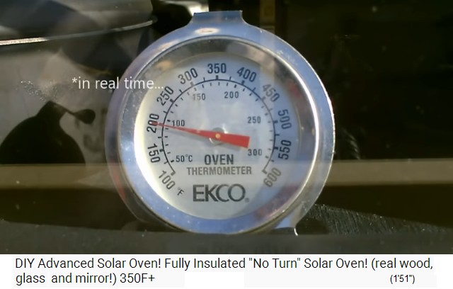 Das Termometer
                  im Solarofen zeigt 200º Fahrenheit an (ca. 100º
                  Celsius)