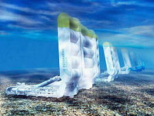 Oyster wave power plant in
                                Scotland, scheme with several elements
                                [2], planning for 2013
