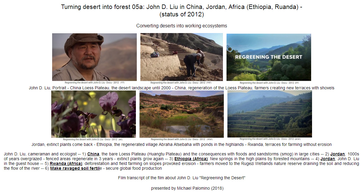 Turning desert
                            into forest 05a: John D. Liu in China,
                            Jordan, Africa (Ethiopia, Ruanda), movie
                            "Regreening The Desert" (2012)