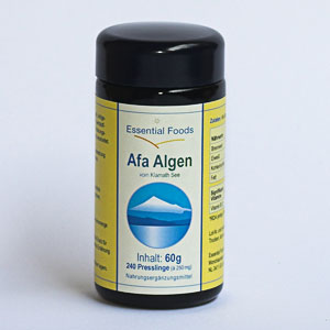 Ausleitung von Metallen mit
                                Algenpillen "Afa-Alge",
                                Presslinge in Glas