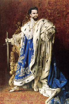 Ludwig II von Bayern im Gewand mit
                Szepter, eines der frhesten prominenten Amalgamopfer