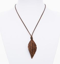 Coconut shell jewelry, feather-shaped pendant