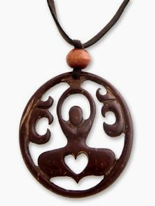 Jewelry made of coconut shell, a pendant showing meditation and heart chakra