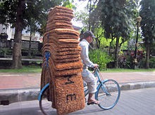 floor mats made of coconut fiber on a bycicle bike in Indonesia