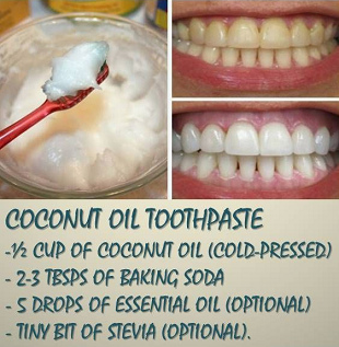 Recipe for a toothpaste coconut oil + soda + fragrance oil (optional) + birch sugar Stevia (optional)