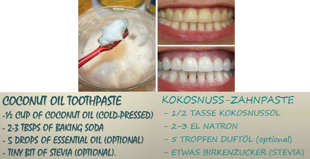 Rezept
              f�r eine Zahncreme Kokos�l+Natron+Duft�l (optional)
              +Birkenzucker Stevia (optional)