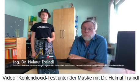 Dr. Helmut Traindl präsentiert seinen
                  CO2-Test mit Maske