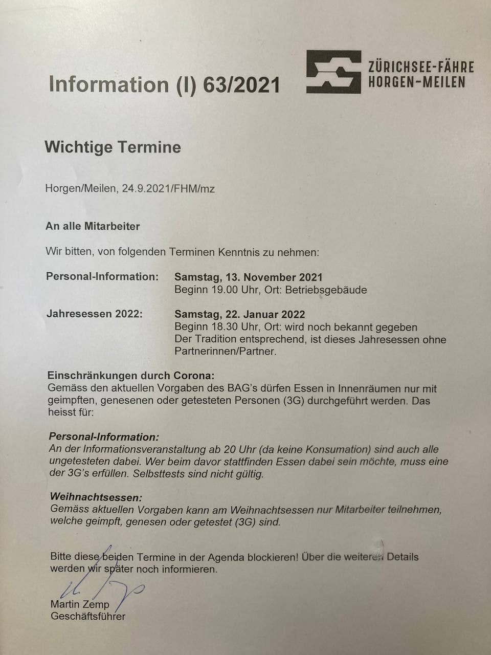 3G-Diskriminierung bei
                    der Fähre Horgen-Meilen 6.10.2021
