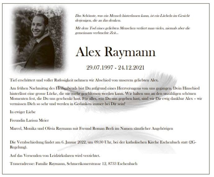 GENimpfmord in
                  Eschenbach (Kanton St. Gallen) 30.12.2021: Alex
                  Raymann