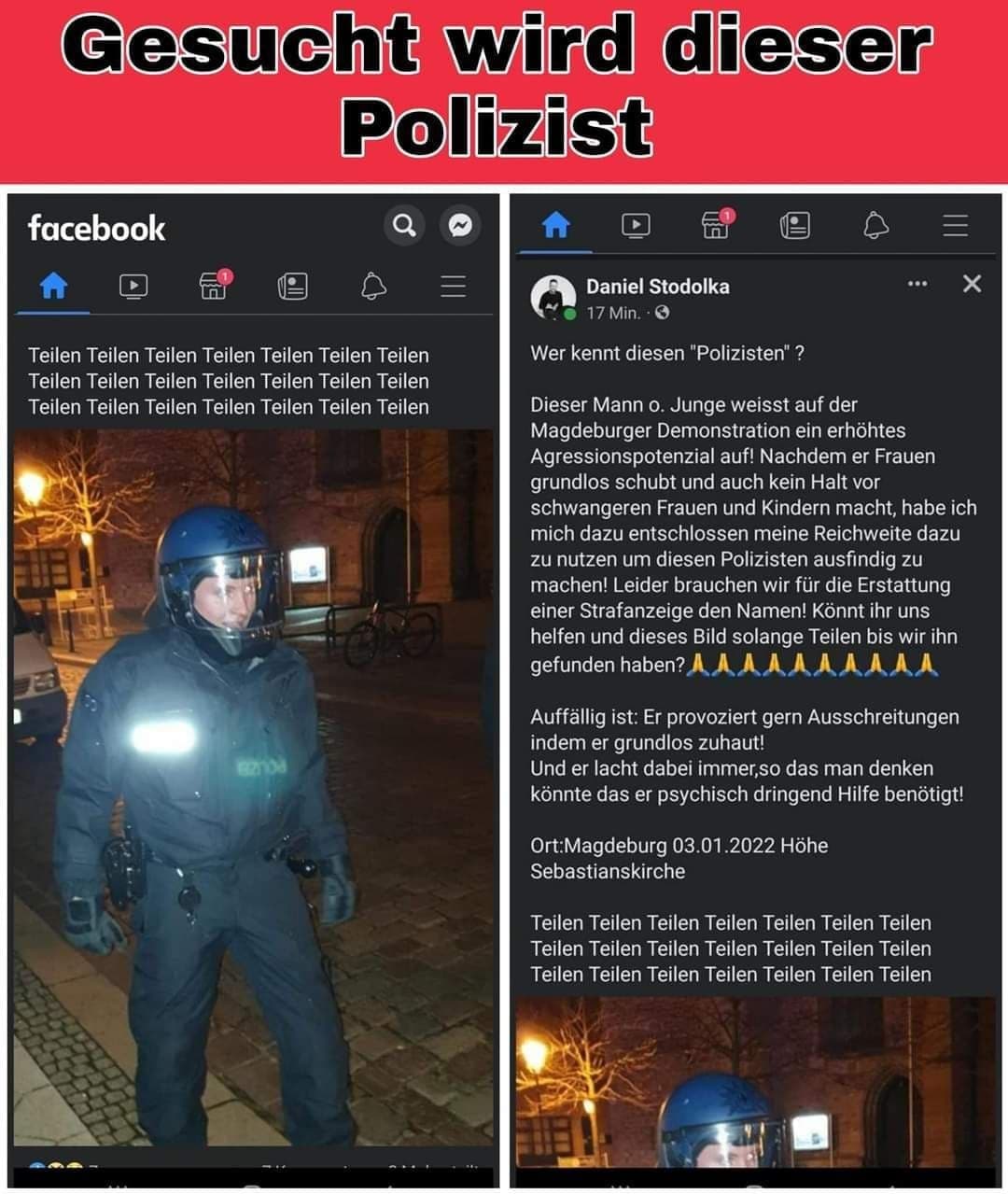 Costapo in Magdeburg 5.1.2022: Da ist ein
                  Polizist, der beim Schlagen auch noch lacht