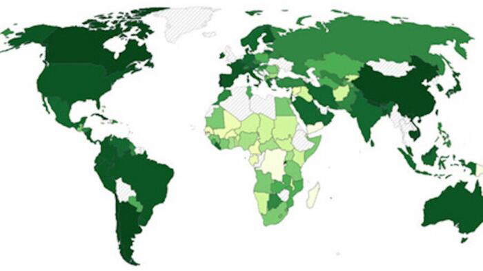 Die
                    "Corona"-Impfweltkarte 23.1.2023: Afrika
                    ist sehr hellgrün geblieben: Africa Is Starkly
                    Unvaccinated, And Starkly Unvanquished By COVID