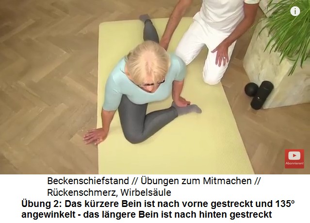 Beckenschiefstand �bung
                      3: Spagat�bung, das vordere Bein ist um 135 Grad
                      angewinkelt und der Oberk�rper im Hohlkreuz nach
                      vorne geneigt