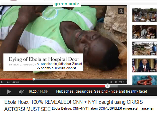 Der
                            Ebola-Schauspieler der CIA-New York Times
                            hat ein hbsches und gesundes Gesicht! - Und
                            fr diese Simulation wird er bezahlt (!!!)
