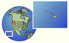 Mappa del globo con Hawaii e lo
                              stato dell'Oregon in arancione