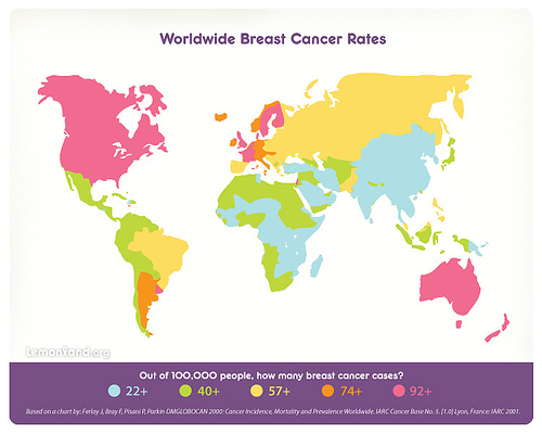 Brustkrebsraten weltweit, Weltkarte
