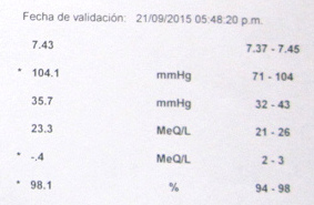 Der Laborbericht von Suiza-Lab in Lima vom
                  21.September 2015 mit einem pH7,43 im Blut