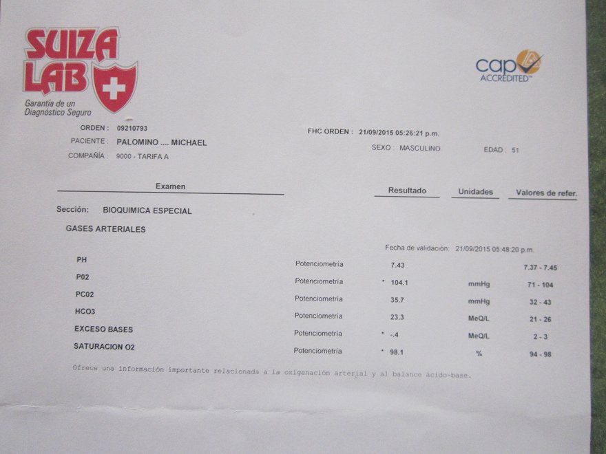 Der Laborbericht von
                      Suiza-Lab in Lima vom 21.September 2015 mit einem
                      pH7,43 im Blut