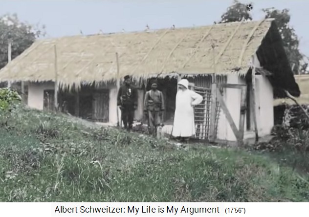 Lambarene 1914, die französische Kolonialarmee
                    stellt Albert Schweitzer unter Hausarrest, weil er
                    einen deutschen Pass hat