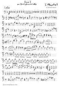 Pleyel: Geigenduo op.8 Nr.1, erster Satz
                          (Allegro), Cellobegleitung (Seite 1)