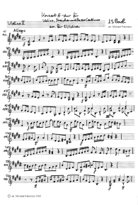 Bach: concert for violin E major,
                                first part (Allegro) violin tutti part
                                (page 1)