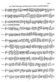 Seite 29: Akkordbungen auf drei und
                            vier Saiten nach Ch. de Briot in
                            verschiedenen Tonarten (Kchler)