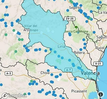 Mappa della regione di Valencia: dighe
                  distrutte