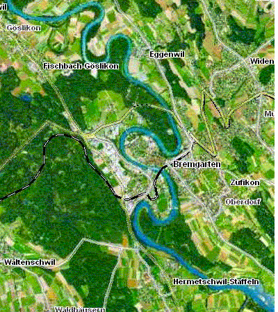 Karte: die Reuss bei
                            Bremgarten