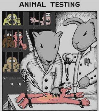 Big mice
                  and rabbits are performing experiments with human
                  beings, comic