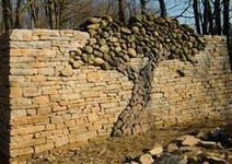 Dry stone wall art, a tree with various stones
