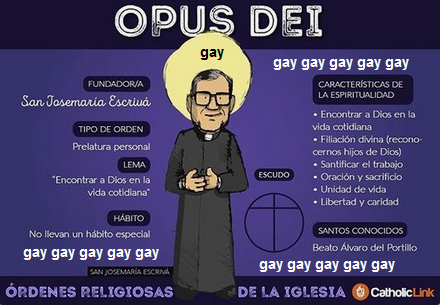 The Mafia of the Vatican is the
                    criminal secret service "Opus Dei Gay",
                    they are concealing that their upper class of the
                    numerary are all gay