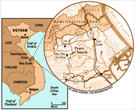 Guerra de
              Vietnam: la zona demilitarizada entre Vietnam del Norte y
              Vietnam del Sur, mapa