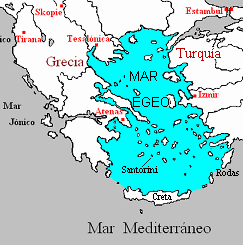 En el mar Egeo (ver
                        el mapa del mar Egeo entre Grecia y Turkya) ...