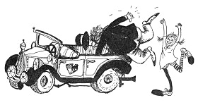Pippi Langstrumpf wirft den rauchenden Bonzen
                      zurck in sein Auto Cabriolet