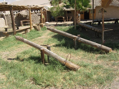Seesaws without soft rubber buffer
                                on Hari Krishna farm "Eco
                                Truly" in Lluta Valley near Arica
                                in Chile