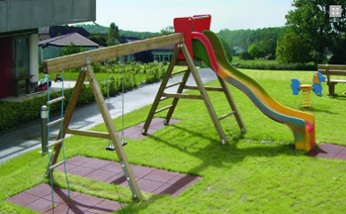 Swing with a slide
                            aside with soft floor panels
