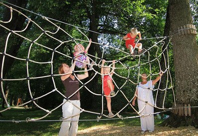 Climbing 16: climbing spiderweb on
                              the playground Wettachauen (Wettach
                              pastures) in Kaufbeuren in Bavaria,
                              Germany