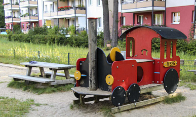 Train engine on a
                                        playground at Taylor Street in
                                        Zehlendorf District in Berlin