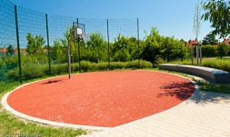Street ball field 01 in red (tartan
                          field) with big bench in Lausa, region of
                          Dresden
