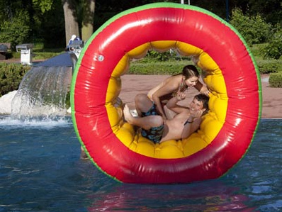 Water plays 03,
                              inflatable water hamster wheel,
                              Grafenwerth Island, region of Bonn,
                              Germany