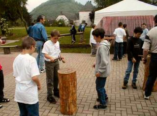 Fiesta en el parque
                              infantil 24, clavar un clavo, fiesta de
                              una escuela primaria en Wittlich-Bombogen,
                              regin de Trier, Alemania