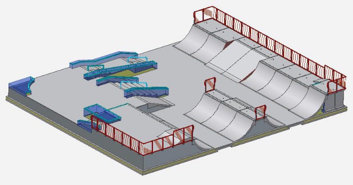 Skatepark fr Skateboards,
                            BMX-Fahrrder und Trottinetts, Schema 01
