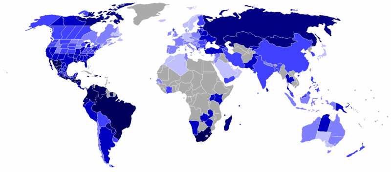 Mapa del mundo (mapa mundial)
                            con las cuotas de asesinados