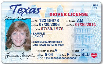 Una licencia de
                        conducir, p.e. de Texas