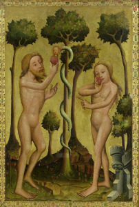 Meister Bertram: Adam und Evas
                            Sndenfall mit einem Apfel