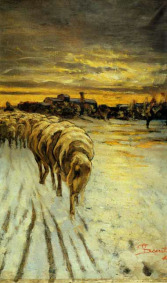 Giovanni Segantini: Landschaft mit
                            Schafen