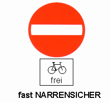 Verkehrsschild Einbahnstrasse (falsche
                          Richtung) velodurchlssig mit "Fahrrad
                          frei" / "Velo frei"