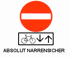 Verkehrsschild Einbahnstrasse (falsche
                          Richtung), Velos / Fahrrder im Gegenverkehr