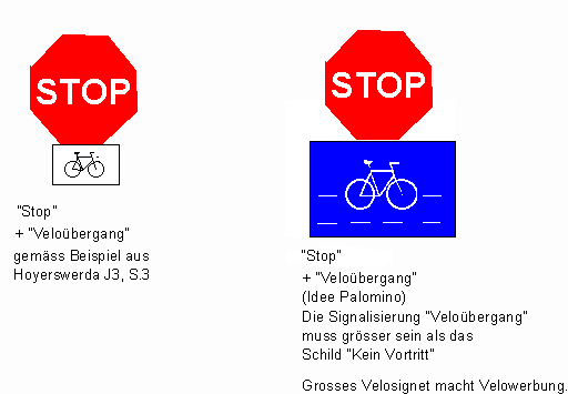 Signalisation Stop plus Velobergang /
                          Fahrradbergang ohne Text, Hoyerswerda,
                          Palomino.